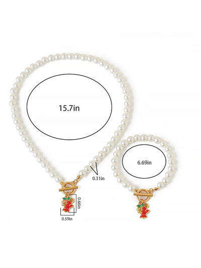 2 Pieces Faux Pearl Christmas Pendant Bracelet & Necklace Set