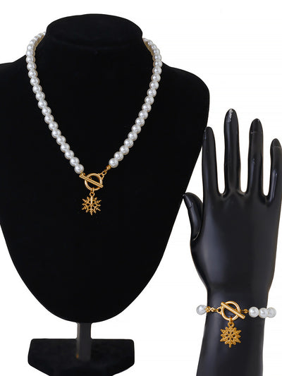 2 Pieces Faux Pearl Christmas Pendant Bracelet & Necklace Set