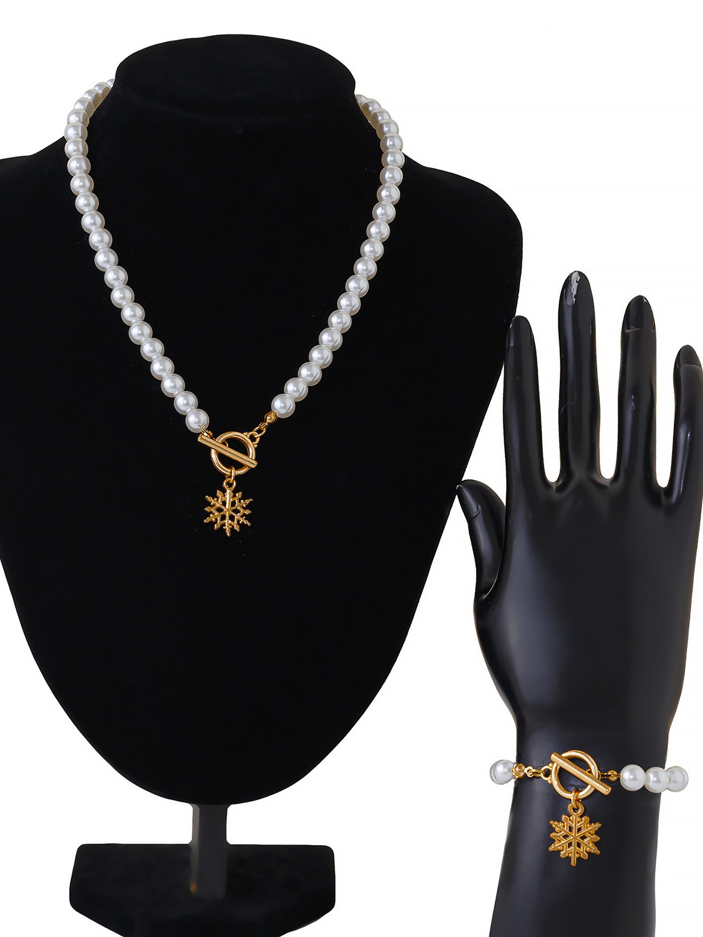 Allegra K 2 Pieces Faux Pearl Christmas Pendant Bracelet & Necklace Set