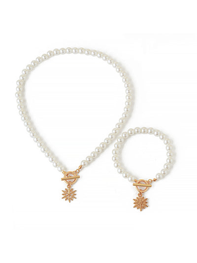 2 Pieces Faux Pearl Christmas Pendant Bracelet & Necklace Set