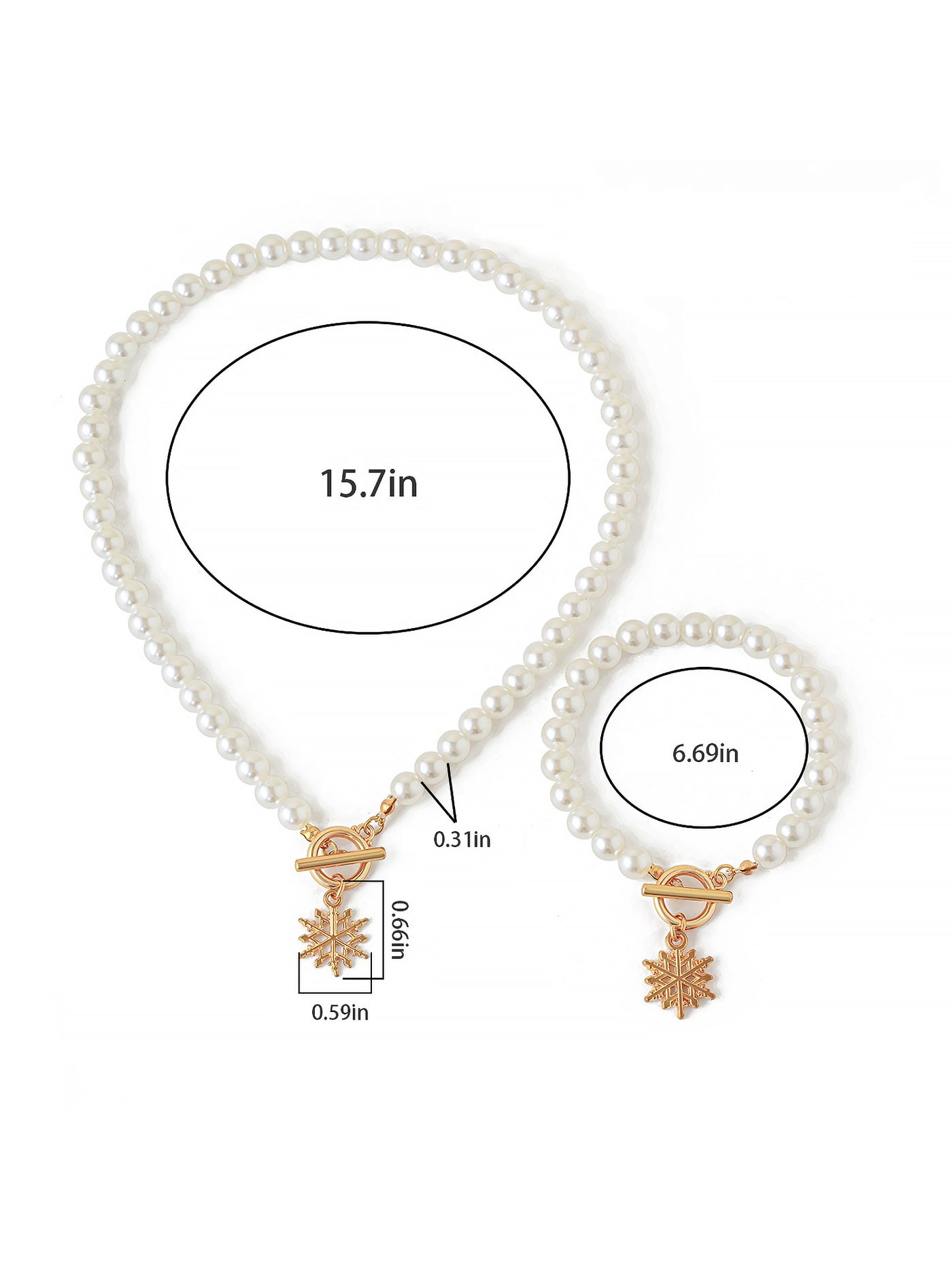 Allegra K 2 Pieces Faux Pearl Christmas Pendant Bracelet & Necklace Set