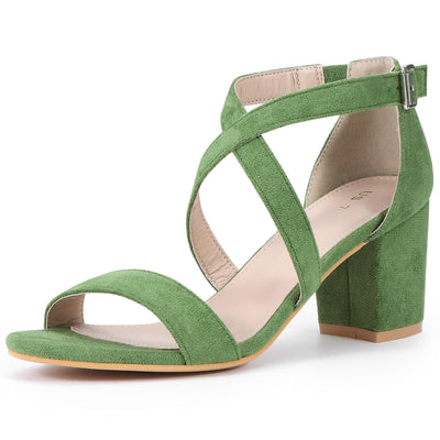 Faux Suede Crisscross Ankle Strap Block Heel Sandals