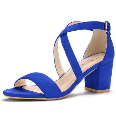 Faux Suede Crisscross Ankle Strap Block Heel Sandals