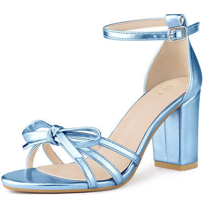 Women's Bow Tie Open Toe High Block Heels Sandals