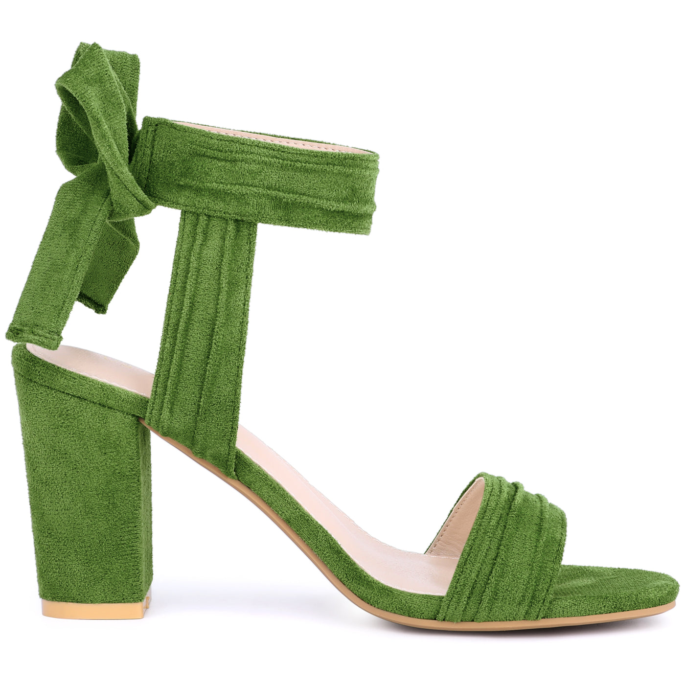 Allegra K Open Toe Ankle Tie Back Faux Suede Chunky Heel Sandals