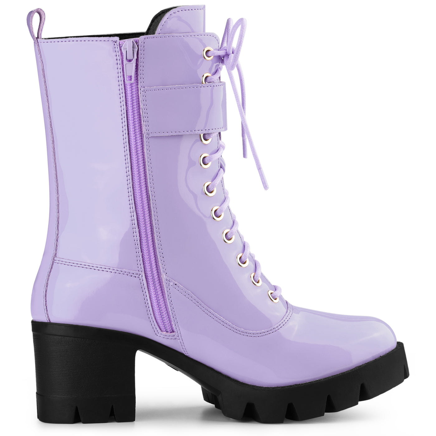 Allegra K Zip Platform Chunky Heel Combat Boots