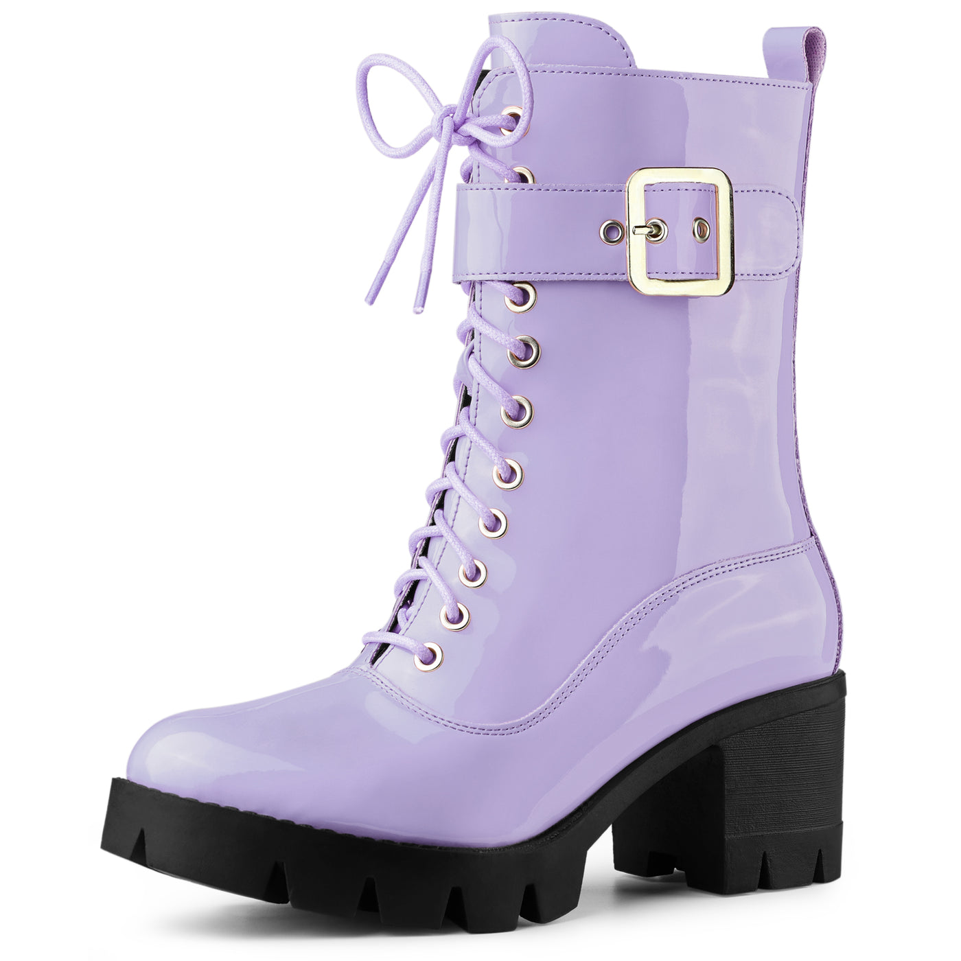 Allegra K Zip Platform Chunky Heel Combat Boots