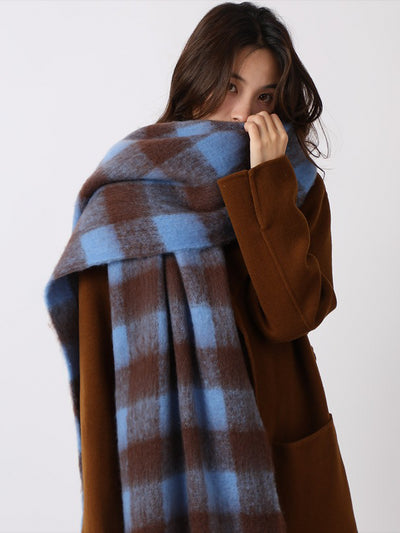 Warm Plaid Colorblock Tassel Long Scarf