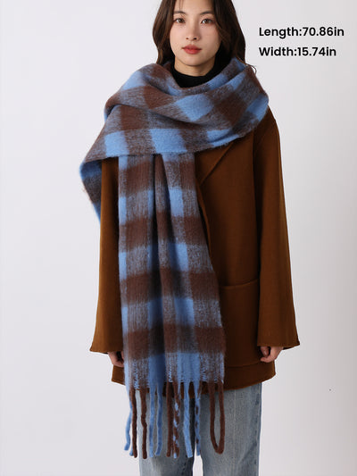 Warm Plaid Colorblock Tassel Long Scarf