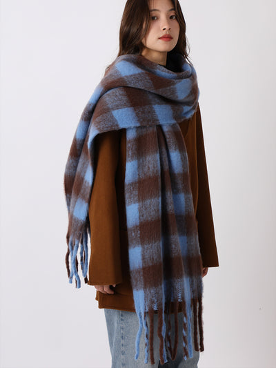 Warm Plaid Colorblock Tassel Long Scarf