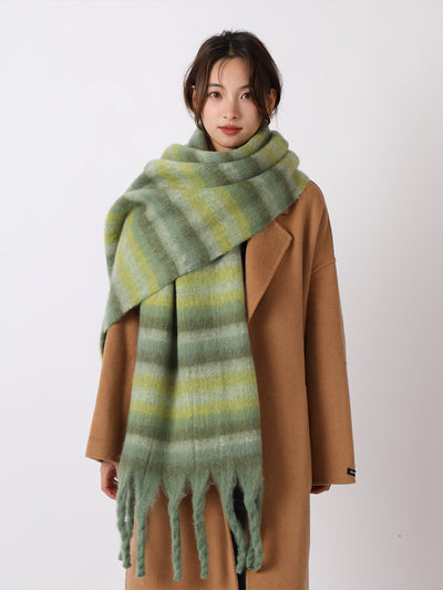 Warm Plaid Colorblock Tassel Long Scarf