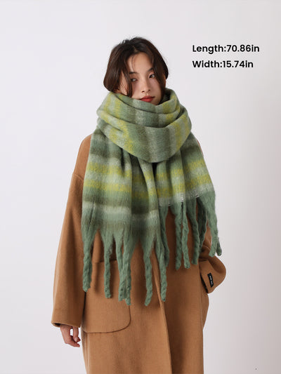 Warm Plaid Colorblock Tassel Long Scarf