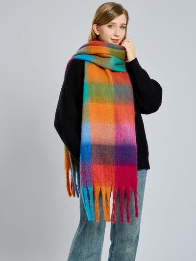 Colorful Plaid Tassel Long Warm Winter Scarf