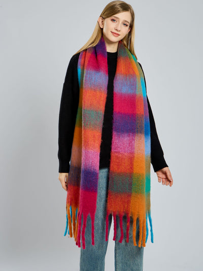 Colorful Plaid Tassel Long Warm Winter Scarf