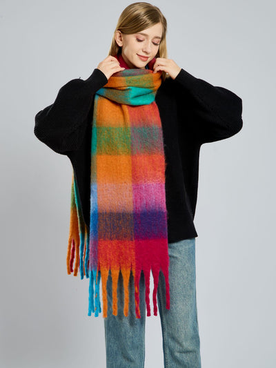 Colorful Plaid Tassel Long Warm Winter Scarf