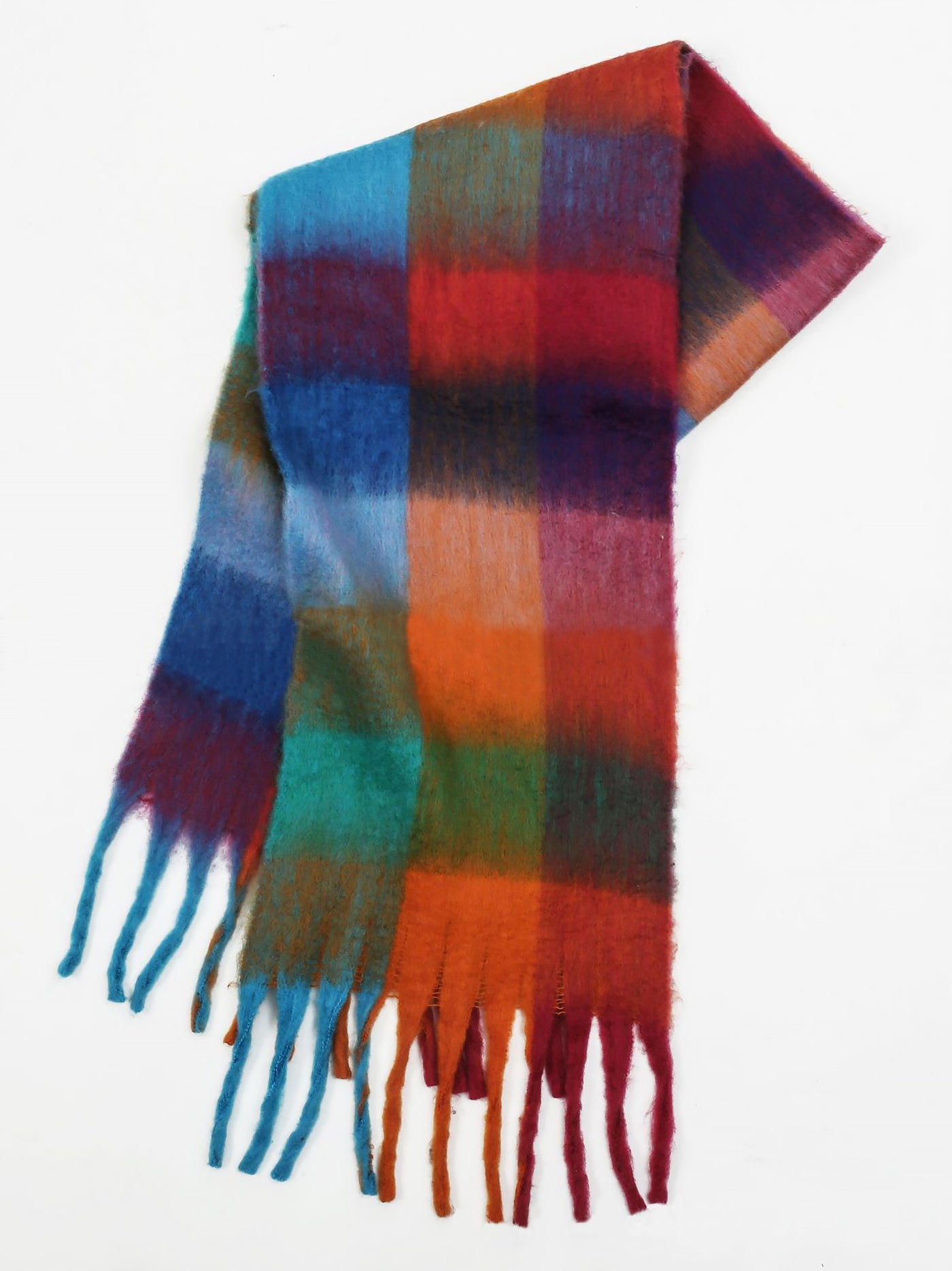 Allegra K Colorful Plaid Tassel Long Warm Winter Scarf