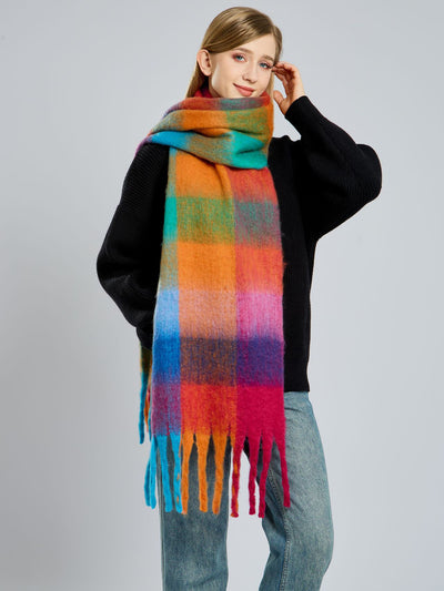 Colorful Plaid Tassel Long Warm Winter Scarf