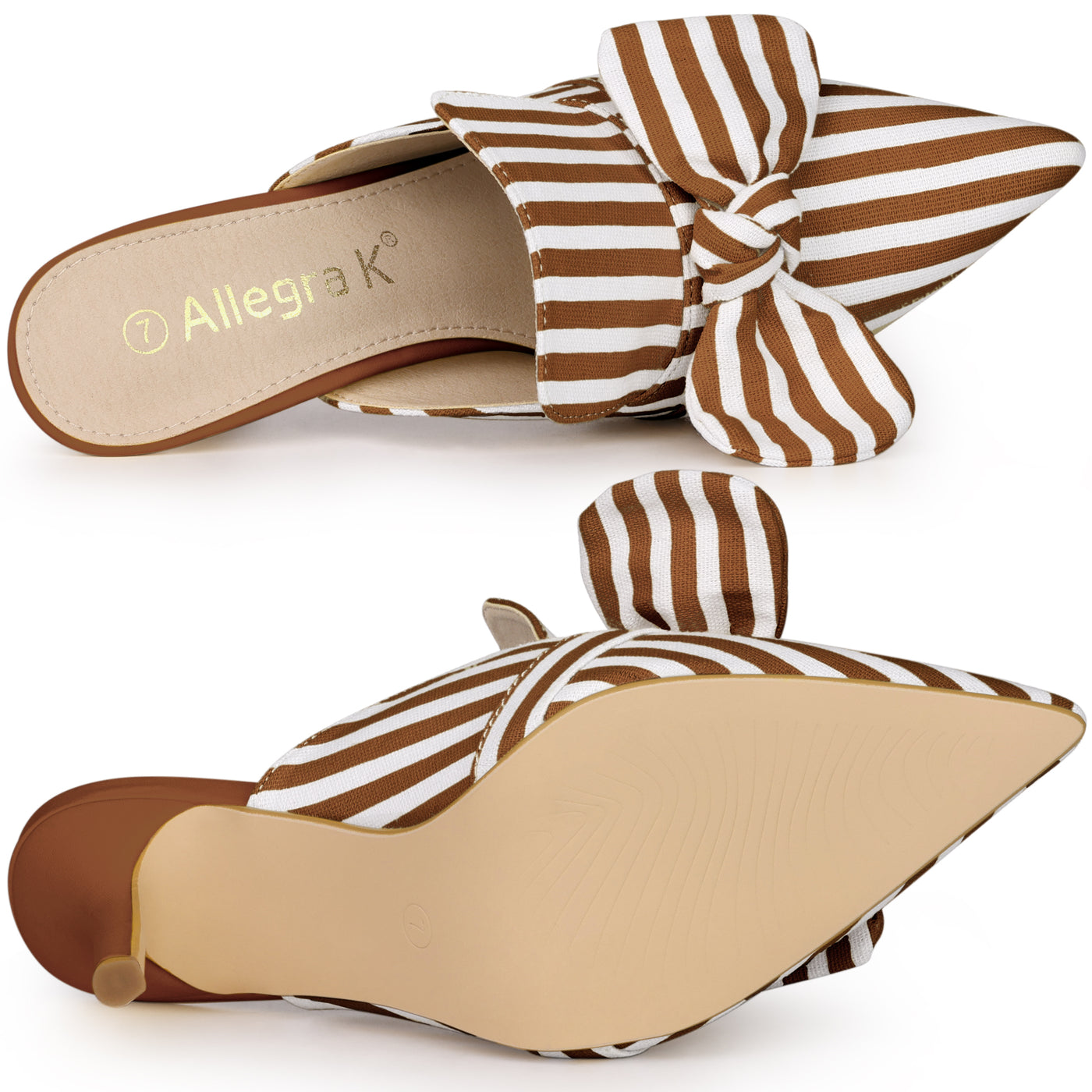 Allegra K Stripe Bow Slip on Stiletto Heel Slides Mules