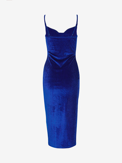 Velvet Spaghetti Strap Ruch Slit Bodycon Midi Dress