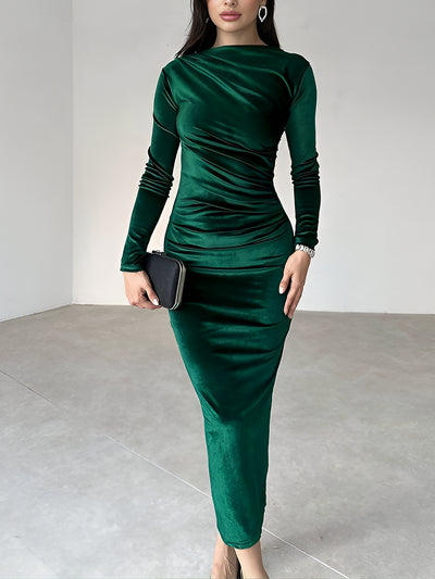 Velvet Ruched Long Sleeves Bodycon Maxi Dress