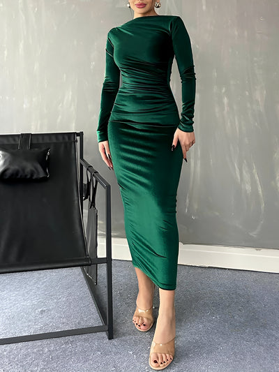 Velvet Ruched Long Sleeves Bodycon Maxi Dress