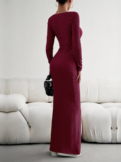 Solid Color Long Sleeve Knitted Maxi Bodycon Sweater Dress