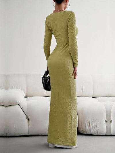 Solid Color Long Sleeve Knitted Maxi Bodycon Sweater Dress