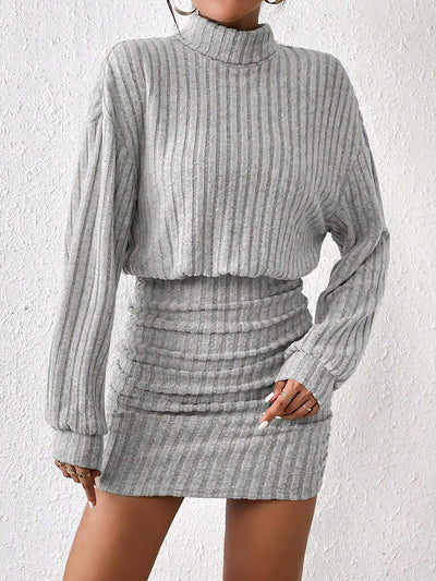 Solid Color Mock Neck Long Sleeves Mini Sweater Dress