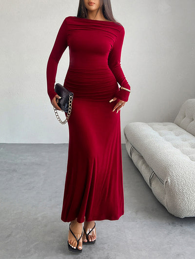 Solid Color Ruched Bodycon Fishtail Maxi Dress