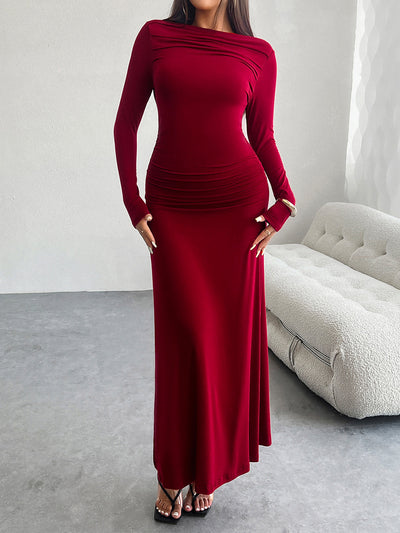 Solid Color Ruched Bodycon Fishtail Maxi Dress