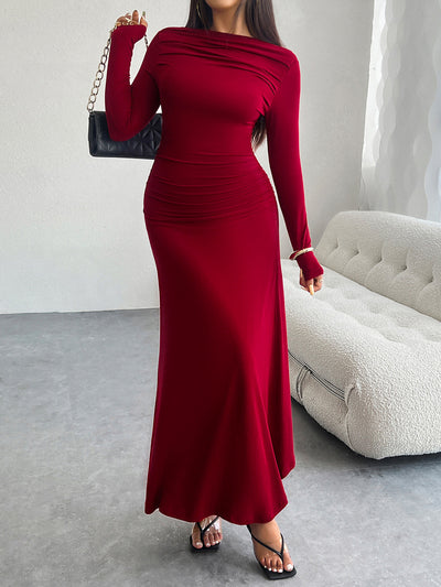 Solid Color Ruched Bodycon Fishtail Maxi Dress