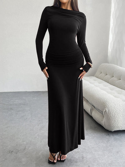 Solid Color Ruched Bodycon Fishtail Maxi Dress