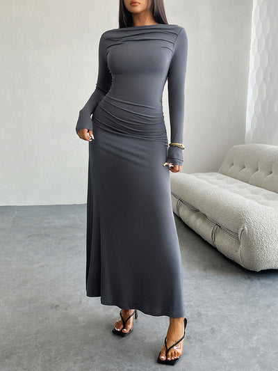 Solid Color Ruched Bodycon Fishtail Maxi Dress