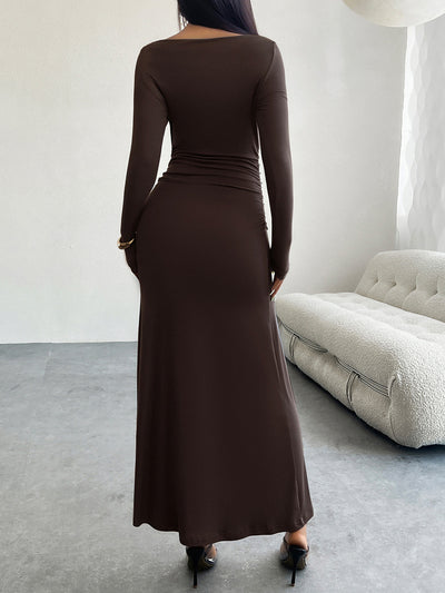 Solid Color Ruched Bodycon Fishtail Maxi Dress