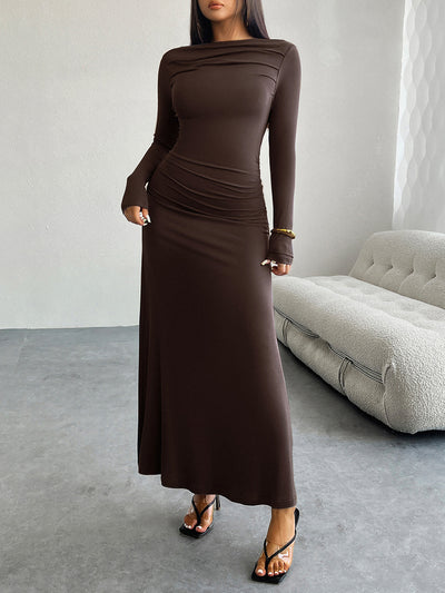 Solid Color Ruched Bodycon Fishtail Maxi Dress