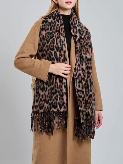 Leopard Print Mid Length Warm Tasseled Scarf