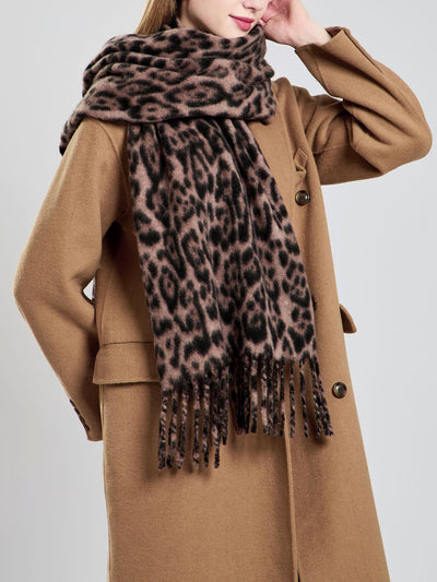 Leopard Print Mid Length Warm Tasseled Scarf