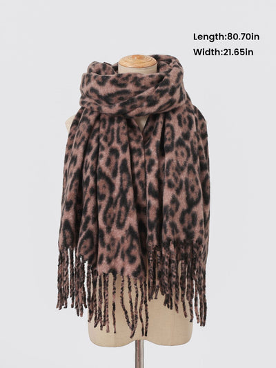 Leopard Print Mid Length Warm Tasseled Scarf