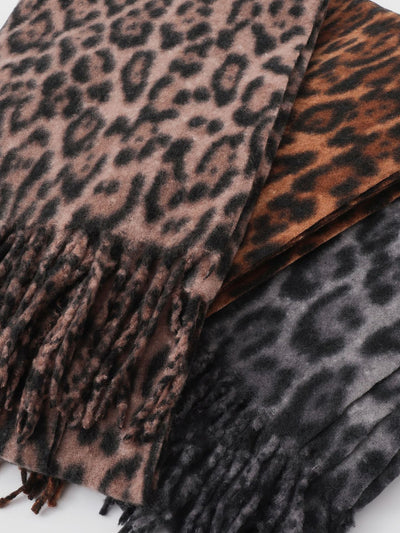 Leopard Print Mid Length Warm Tasseled Scarf