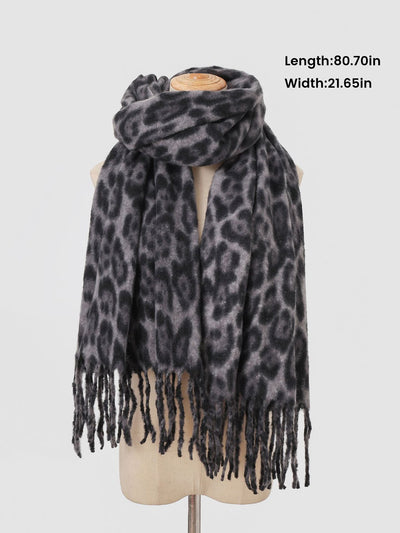 Leopard Print Mid Length Warm Tasseled Scarf