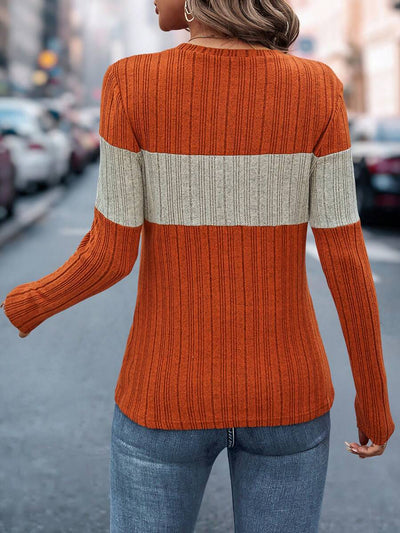 Long Sleeves Colorblock Striped Casual Knit Top