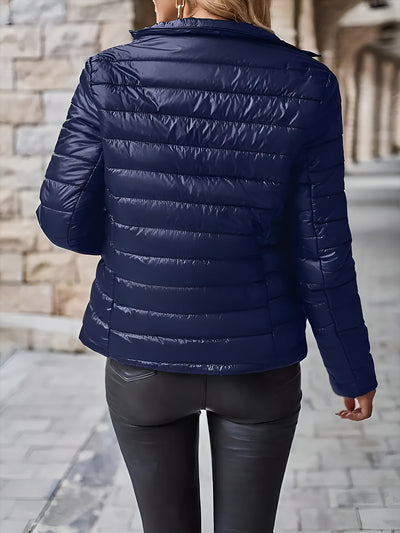 Lightweight Thermal Solid Color Mock Neck Padded Jacket