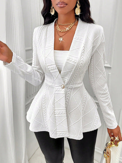 Textured Long Sleeves One Buttoned Peplum Jacket