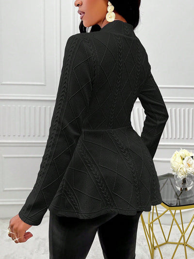 Textured Long Sleeves One Buttoned Peplum Jacket