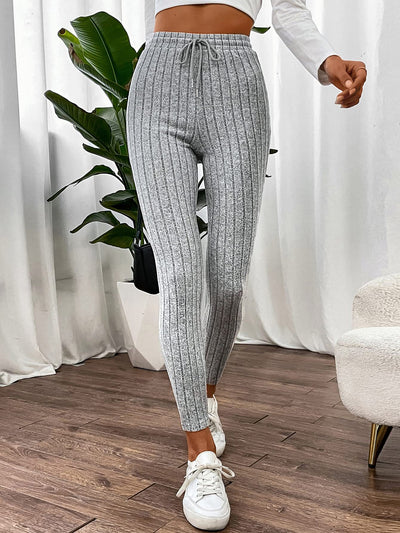 Solid Color Tie Waist Lace-up Casual Leggings Pants