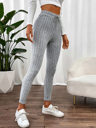 Solid Color Tie Waist Lace-up Casual Leggings Pants