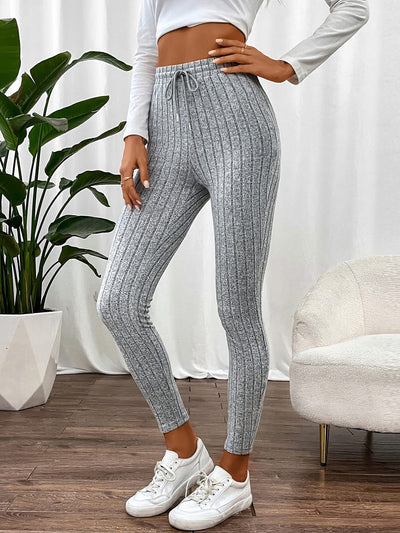 Solid Color Tie Waist Lace-up Casual Leggings Pants