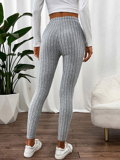 Solid Color Tie Waist Lace-up Casual Leggings Pants