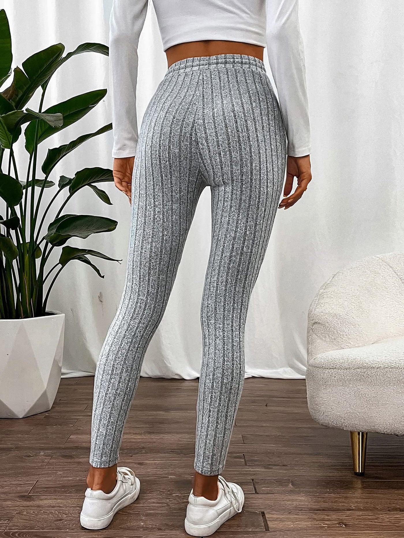 Allegra K Solid Color Tie Waist Lace-up Casual Leggings Pants