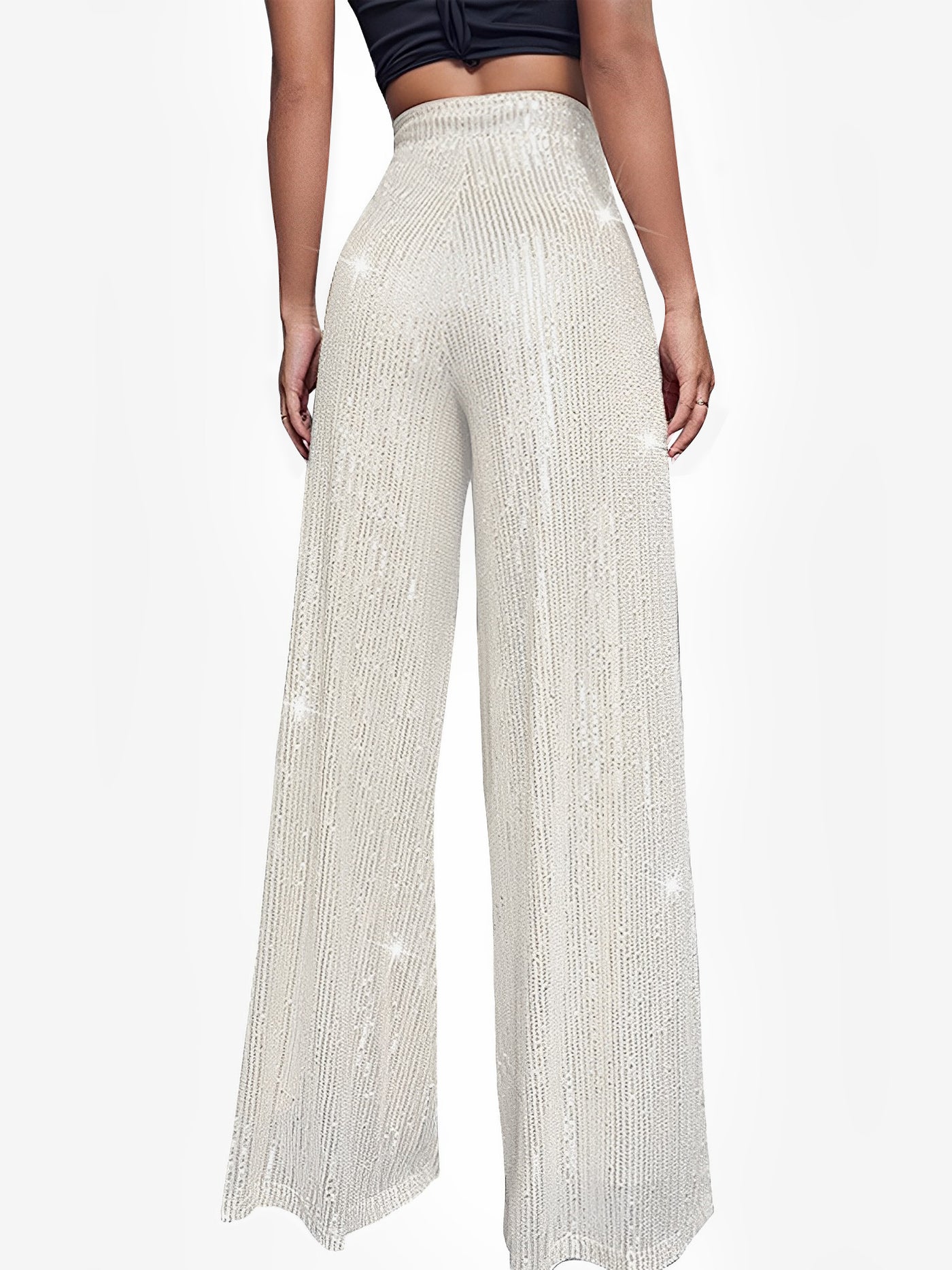 Allegra K Sequin Glitter Party High Waist Wide Leg Pants